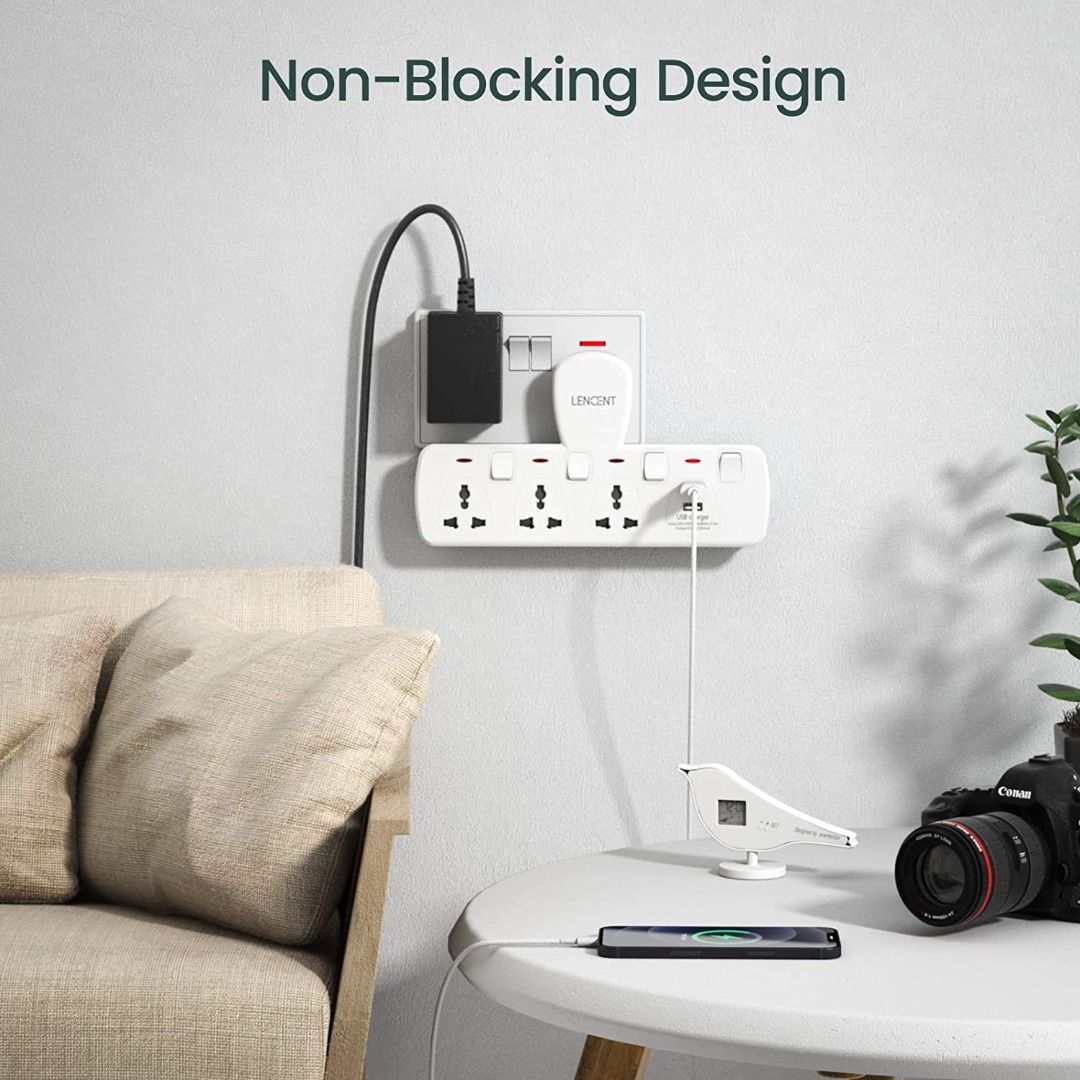 LENCENT Multi Plug Extension Socket with USB, 3 Way Electrical Outlet ...
