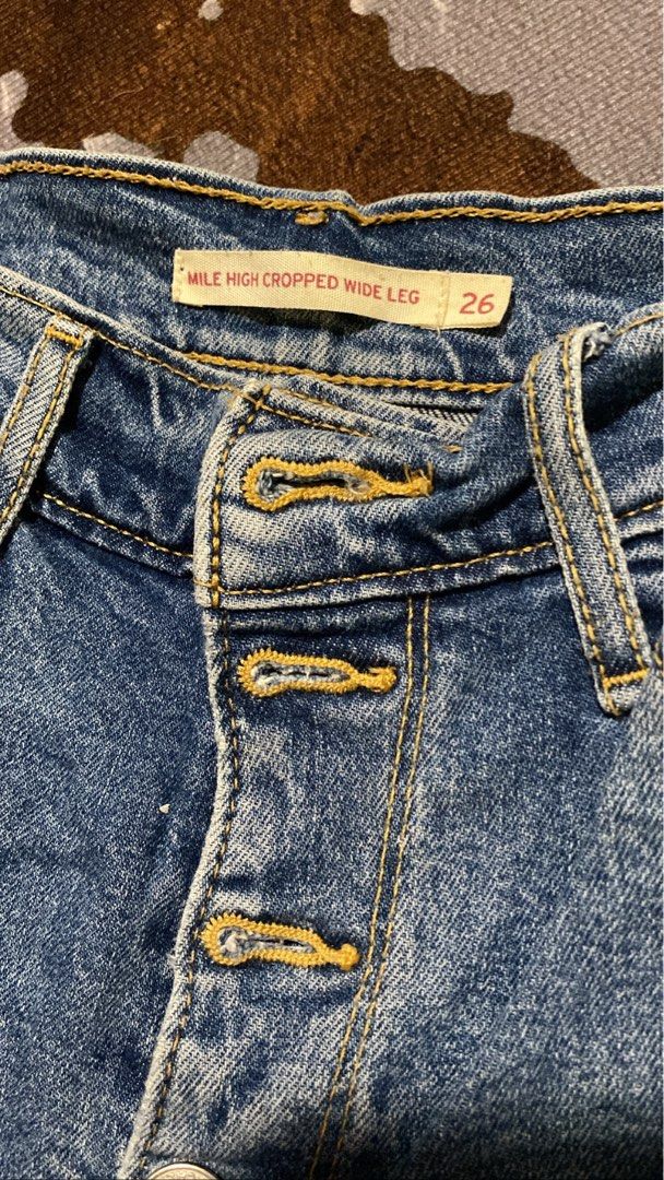 levis mile high cropped wide leg, Men's Fashion, Bottoms, Jeans on Carousell