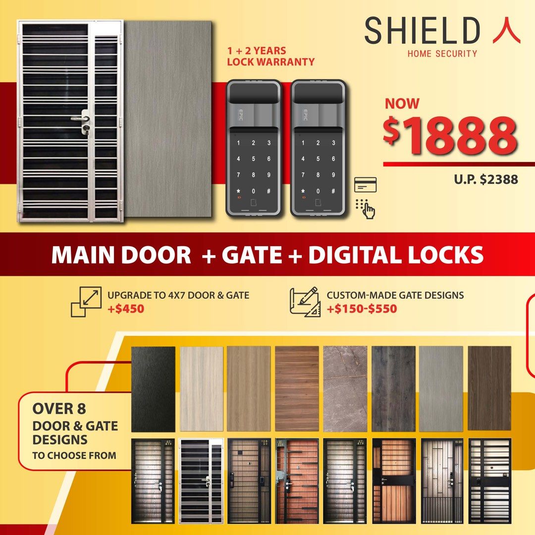 (Raya promo) Main door, gate and digital locks bundle, Furniture & Home