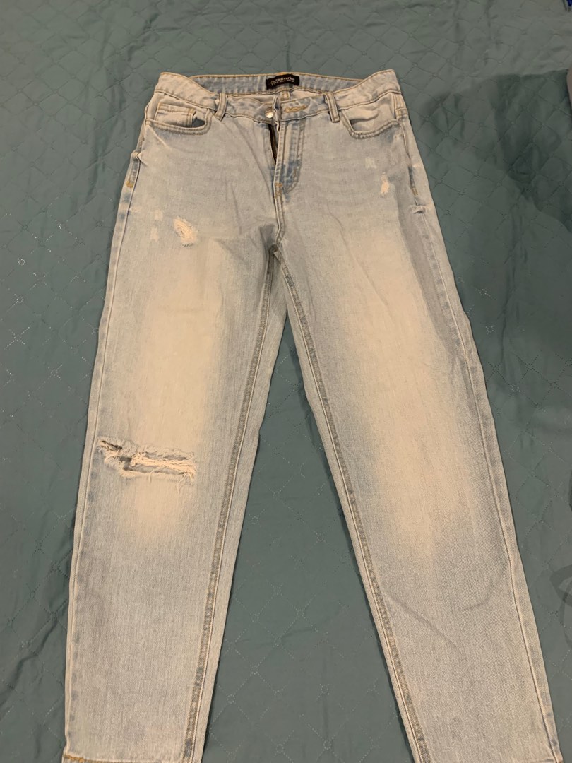 High-Waisted Light Wash Ripped Mom Jeans main image 1