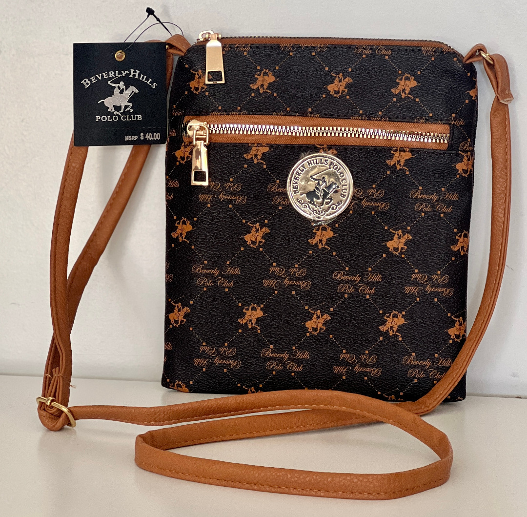 NEW! BEVERLY HILLS POLO CLUB BROWN CROSSBODY MESSENGER SLING BAG