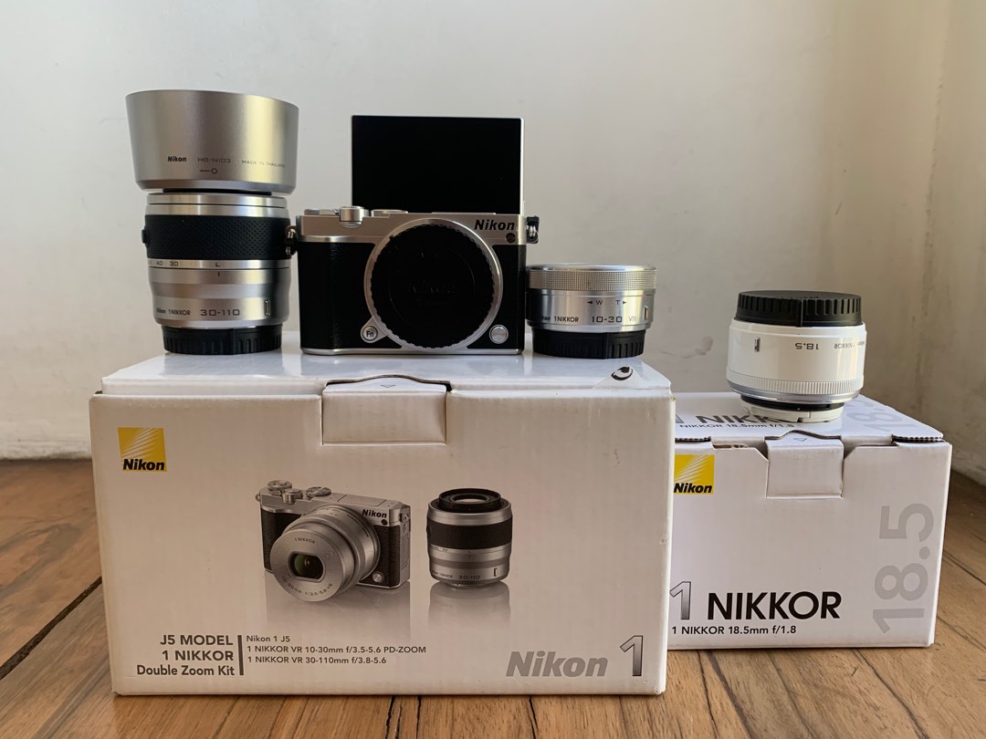 Nikon 1 J5 Mirrorless Camera Double Zoom Kit with 3 lenses, Photography, Cameras on Carousell
