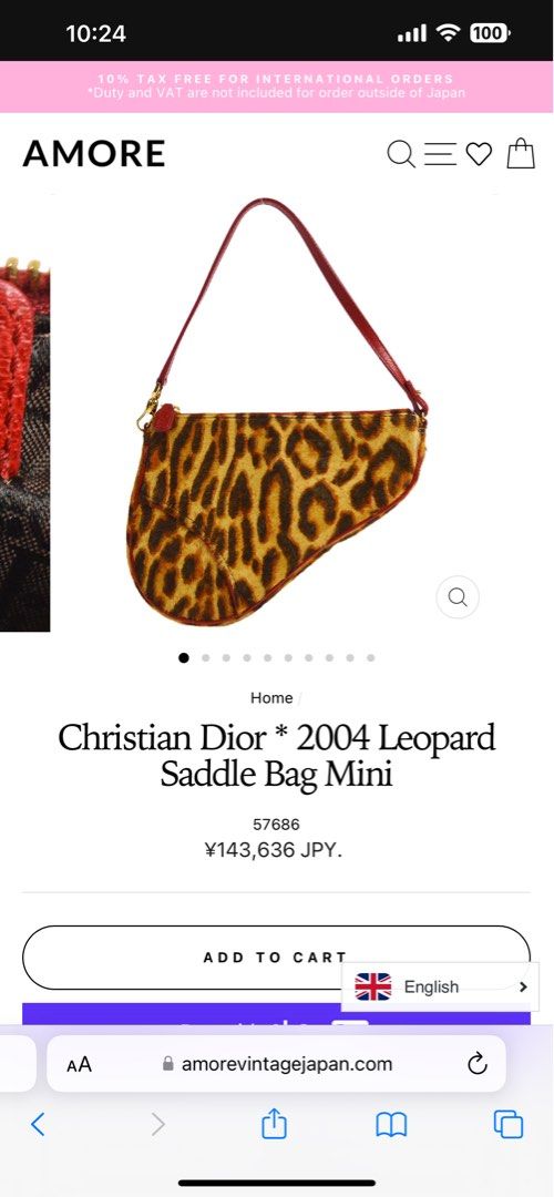 Original Christian Dior Leopard Saddle bag mini, Luxury, Bags & Wallets