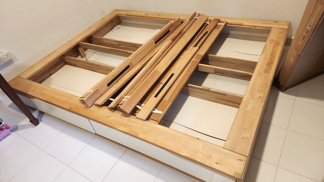 Ikea Mandal platform box bed queen with storage drawers, Furniture & Home Living, Furniture, Bed