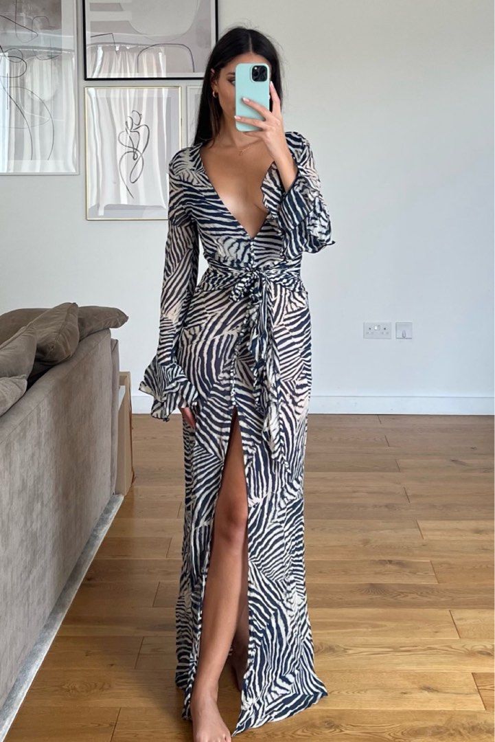 Rat Boa Thalia Zebra print maxi dress Women s Fashion Dresses