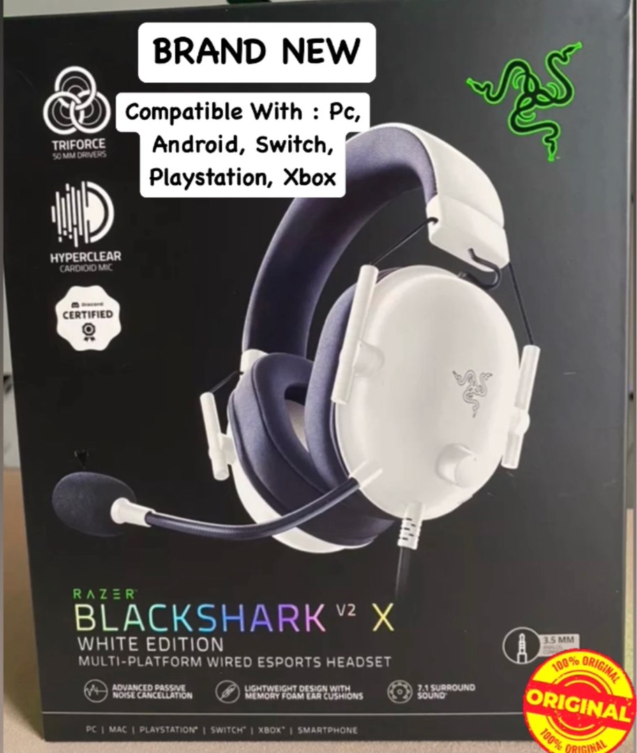 Razer Blackshark V2 X Multi Platform Wired Esports Headset White Brand New On Carousell 