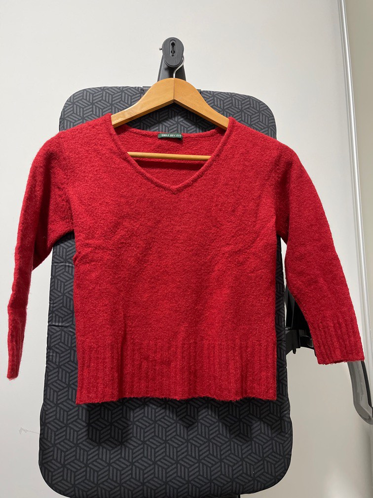 Red Sweater Top Women s Fashion Tops Longsleeves on Carousell