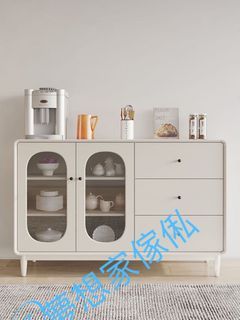 SH-1648奶油風輕奢岩板餐邊櫃簡約白色多功能廚房儲物櫃玄關置物（包運送）