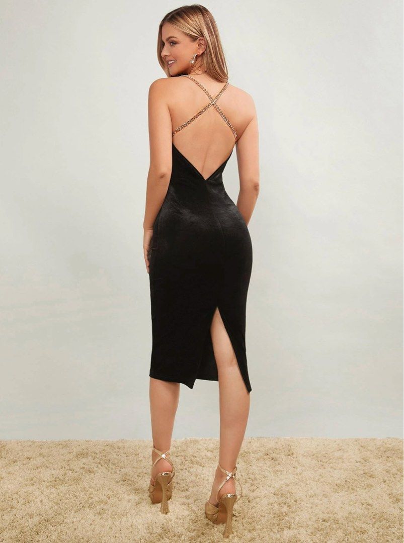 SHEIN SXY Plus Crisscross Backless Split Thigh Maxi Dress