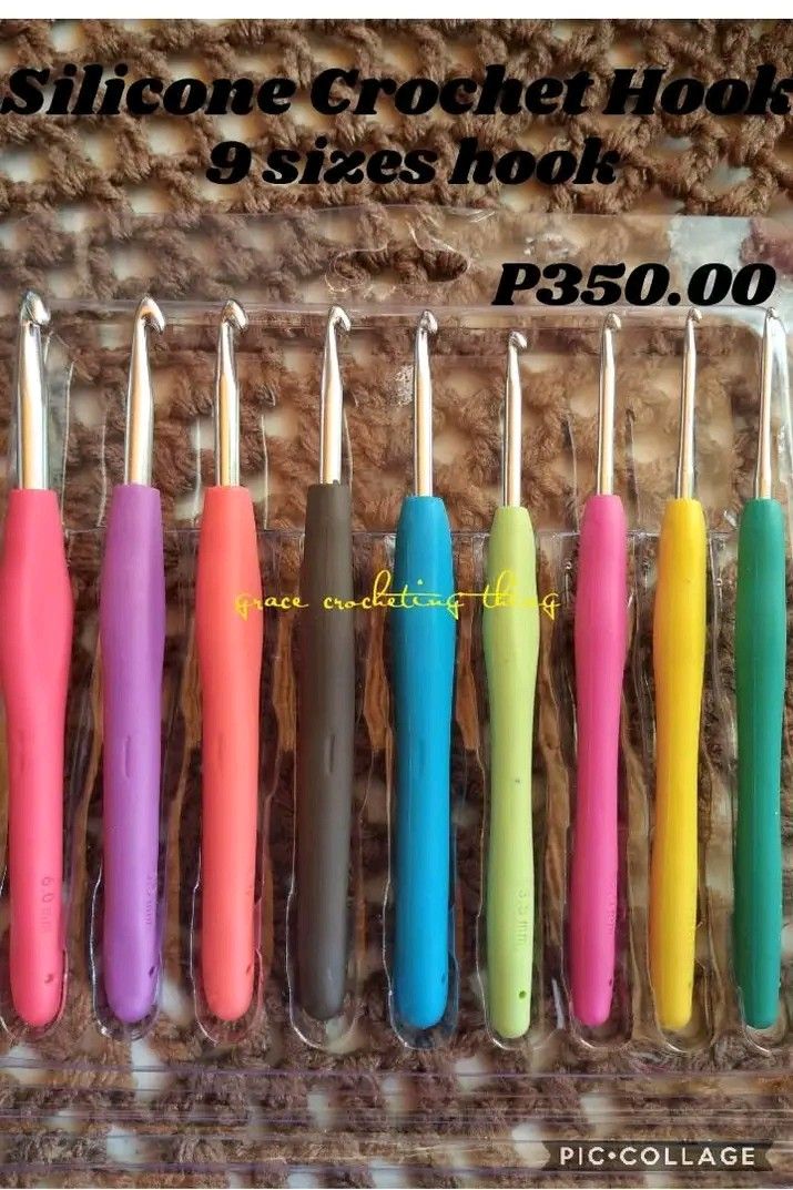 silicone crochet hook onhand (Category: Craft Supplies & Tools) located in Manila. Submitted by gracecrochetingthing (Listing ID 1218172797, Image 1). Description: SILICONE CROCHET HOOK SET ONLY P350.00 MATERIAL:ALLUMINUM ALOY, SILICONE GRIP TYPE QUANTITY: 9 pieces per set sold ALLUMINUM CROCHET HOOK: -- 9 PIECES ONLY.. -- SIZES:6.0mm, 5.5mm, 5.0mm, 4.5mm, 4.0mm, 3.5mm, 3.00mm 2.5mm, 2.0mm SIZE APPROXIMATELY: these size is about Asian Size, you c