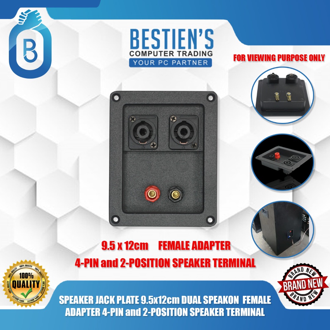 SPEAKER JACK PLATE 9.5x12cm DUAL SPEAKON FEMALE ADAPTER 4-PIN and 2 ...