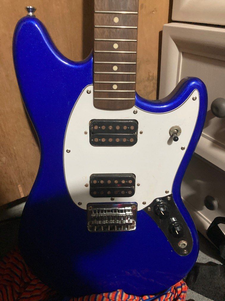 RUSH! Squier Bullet Mustang Electric Guitar - Blue (w/issues) (Category: Musical Instruments) located in Mandaluyong City. Submitted by thatsoberfriend (Listing ID 1218044646, Image 2). Description: Squier Bullet Mustang - Blue With minor cosmetic flaws Orig price: 14k Issues: - needs setting up - bridge pickup needs repairing - small cosmetic defect at the back of the guitar body - Rust on screws/pickups/bridge plate Selling for a super bargain 