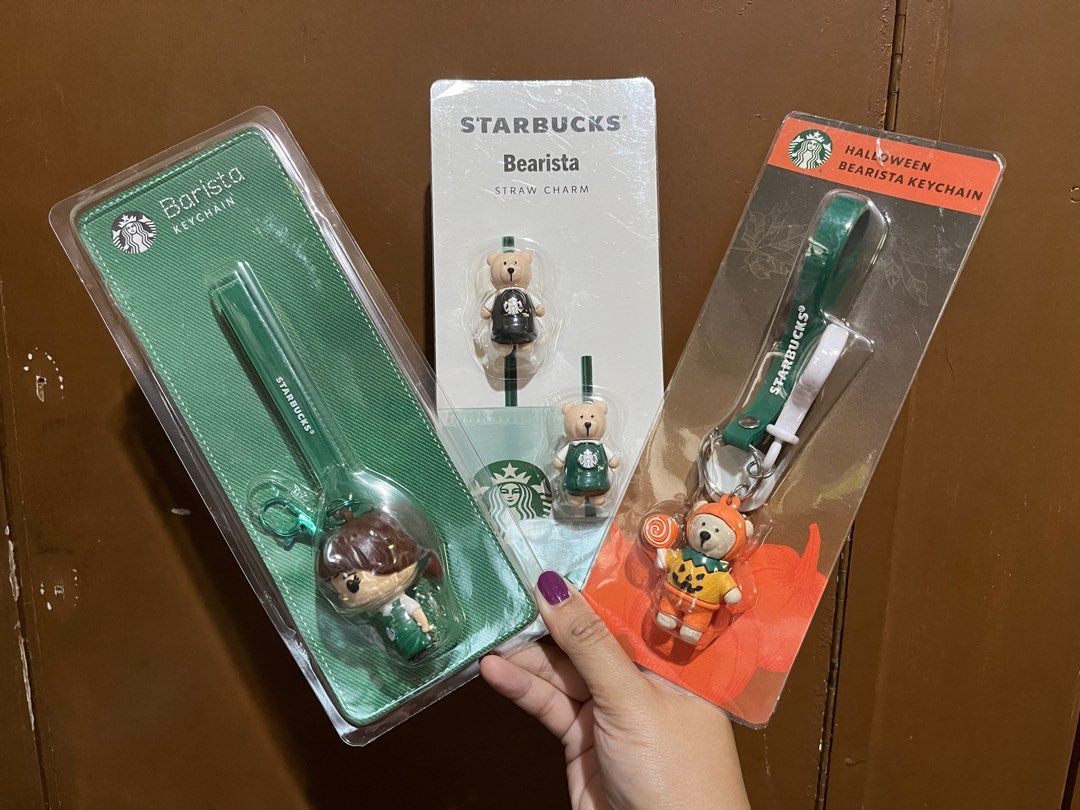 Starbucks straw topper and keychains on Carousell