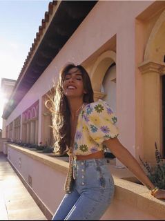Summer tie front crop blouse