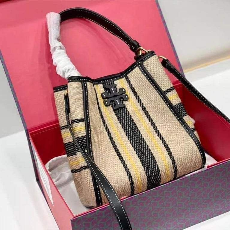 Monogram motif latticed leather bucket 2025 bag