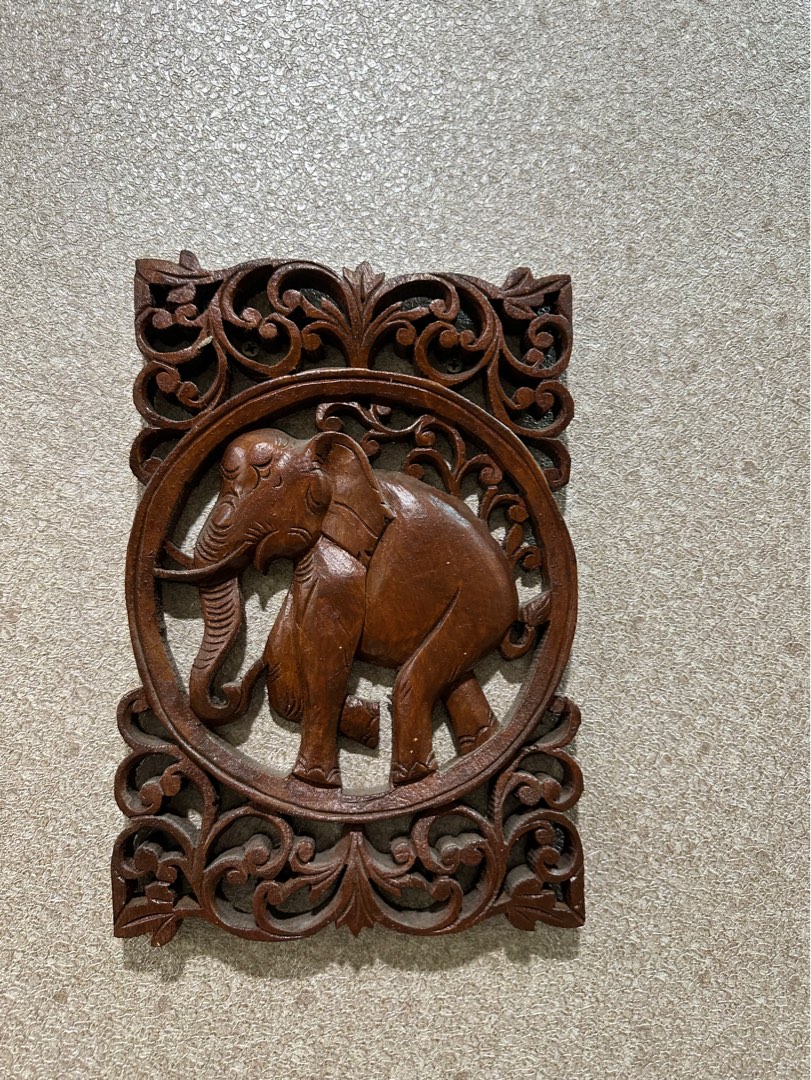 Woodcarved elephant wall decor from Myanmar, Furniture & Home Living