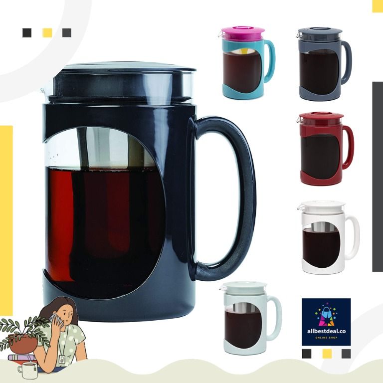 Primula Burke Deluxe Cold Brew Iced Coffee Maker, Comfort Grip Handle,  Durable Glass Carafe, Removable Mesh Filter, Perfect 6 Cup Size, Dishwasher