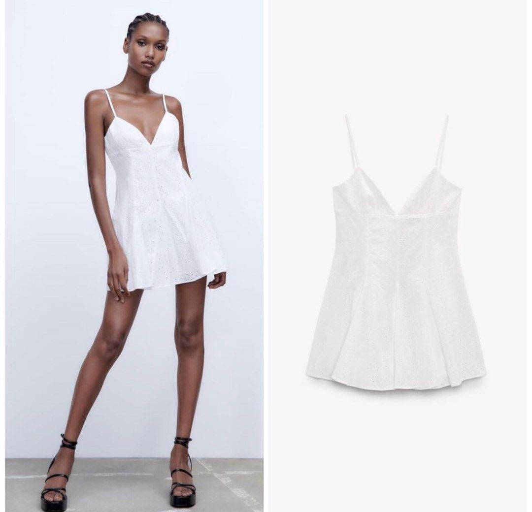 Zara jumpsuit dress with cutwork embroidery white new arrivals