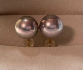 11.5mm silver/blue Edison pearl with g18k solid gold pin stud earrings