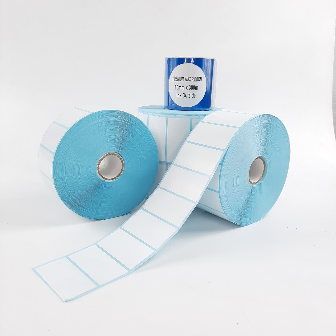 2 x 1 Plain White Yupo Synthetic Barcode Labels with Thermal Ribbon
