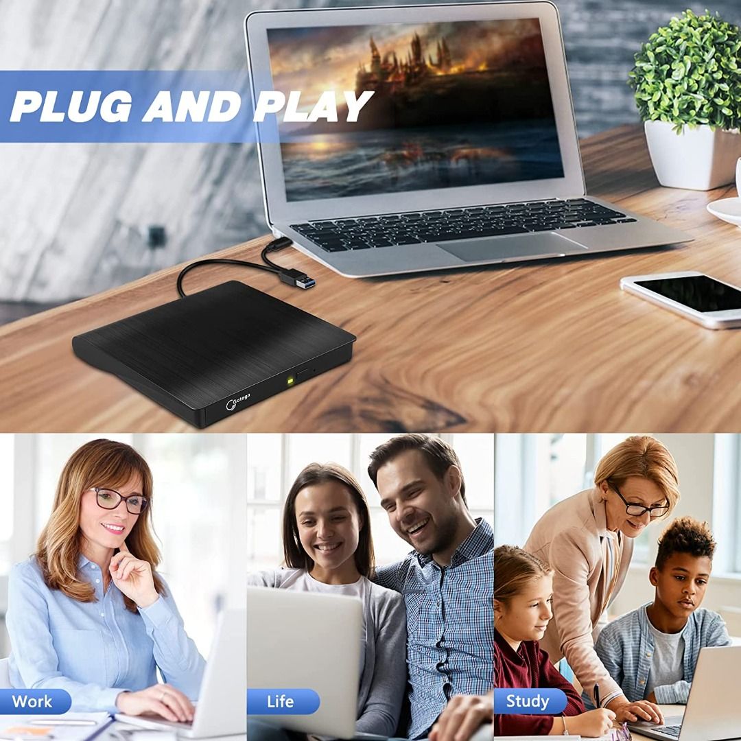 [3688] Pop-up Mobile External DVD-RW USB 3.0 WITH USB C CABLE, DVD DISC ...