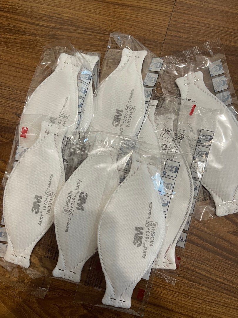 3M Aura N95 Mask (Category: Sanitary Hygiene) located in Quezon City. Submitted by col_m (Listing ID 1219792436, Image 1). Description: Take all 9 pcs for 900 Bought from another carousell seller but too small for my face .