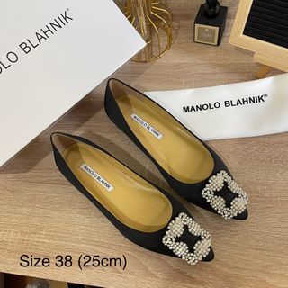 ✅ ON HAND: Manolo Blahnik Black Satin Jewel Buckle Flats Shoes IN Size 38