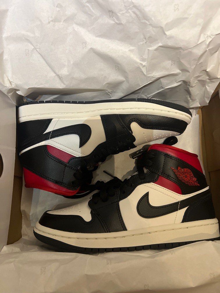 Air jordan 1 mid black sail gym red WMNS Women s Fashion