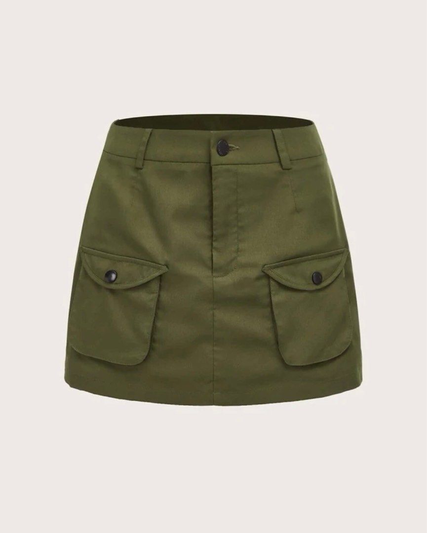 Army Green Leaf Wrap Skirt