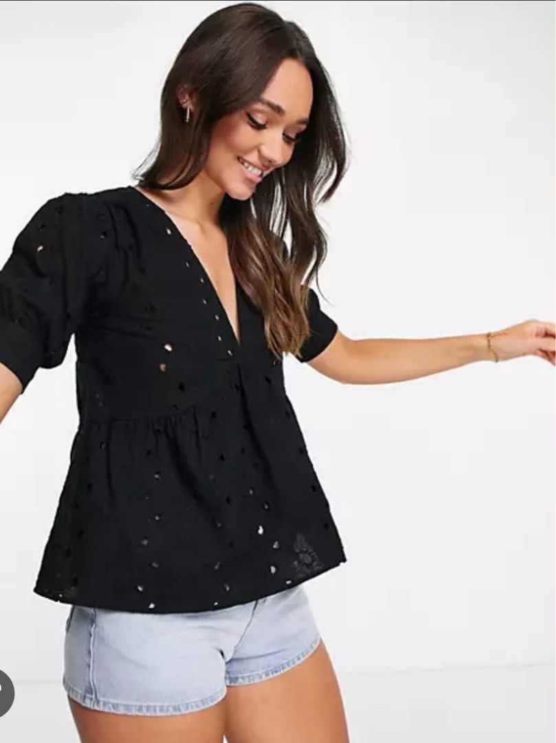 Asos Broderie Peplum Black Top Women s Fashion Tops Blouses on