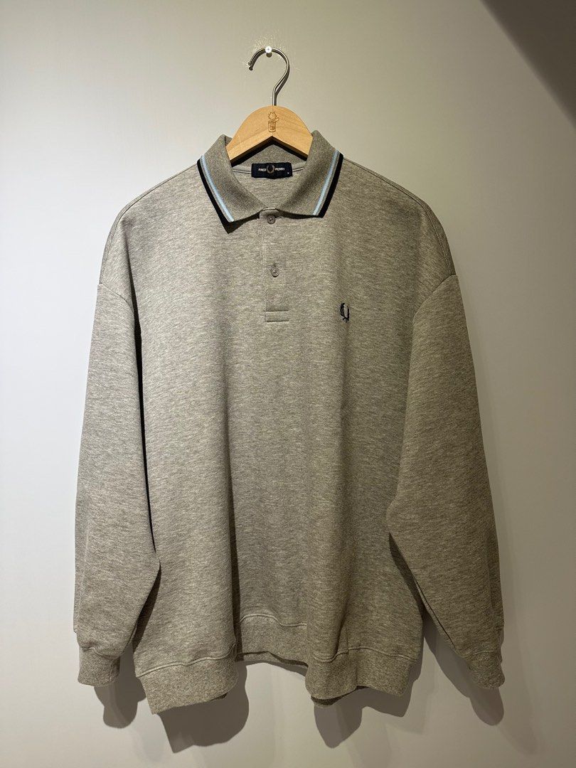 BEAMS × FRED PERRY / 男裝 Long Sleeve Twin Tipped Shirt 灰色 M號