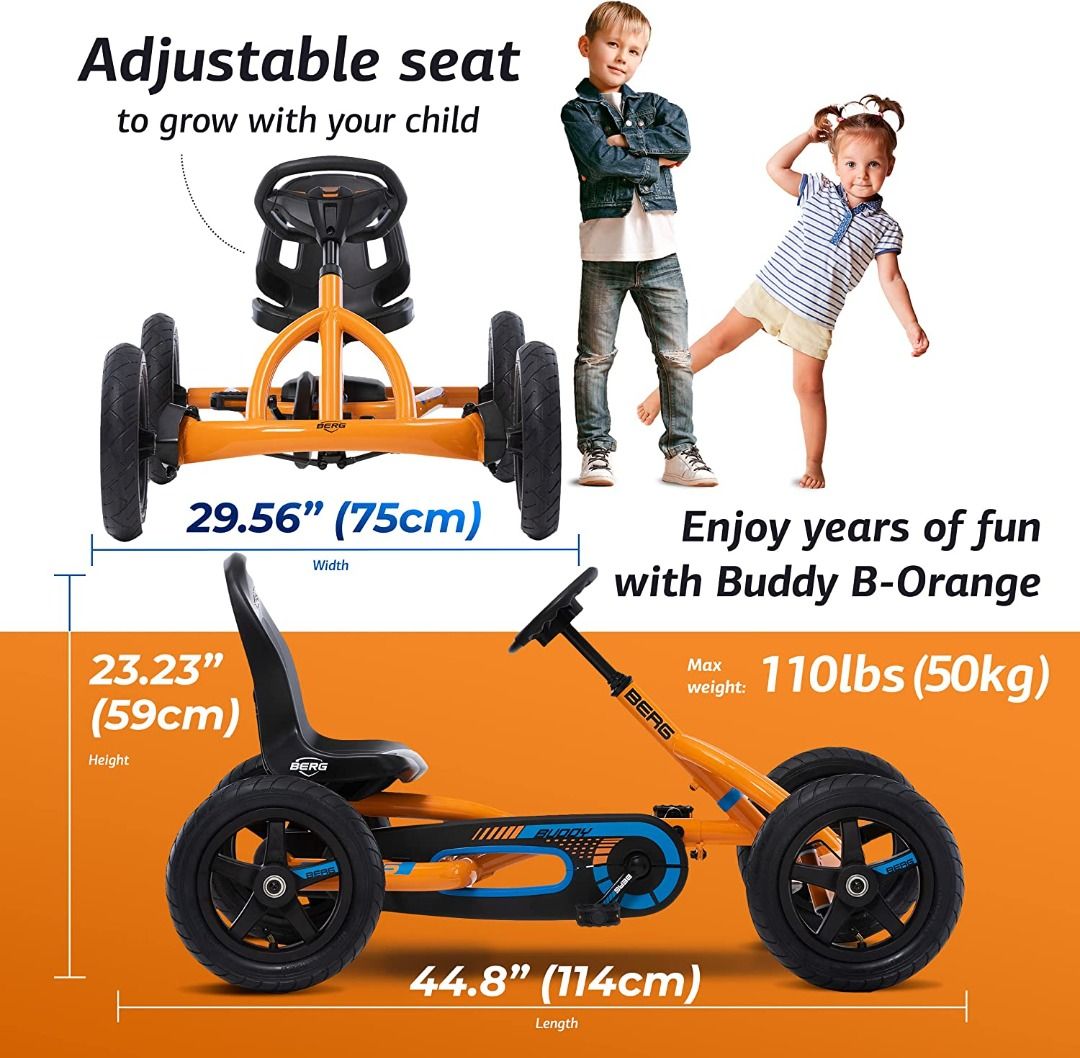 Berg Pedal Kart Buddy Orange Pedal Go Kart, Ride On Toys for Boys and