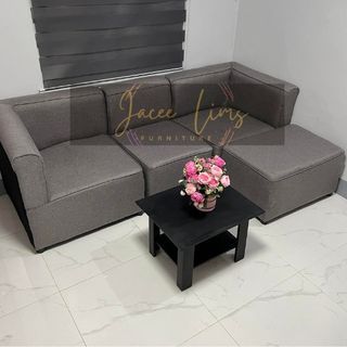 BrandNew !!! L shaped Dark Grey Fabric sofa with Center table Uratex foam cod !!!