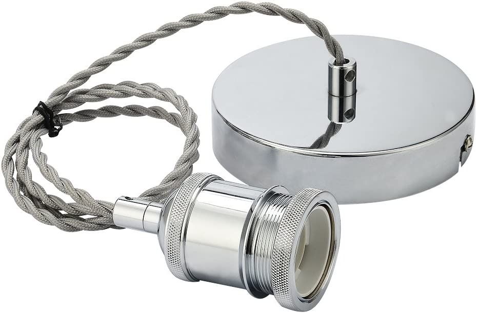 [C1652] Light Grey Twisted Braided Flex,E27 Lamp Holder Suspended