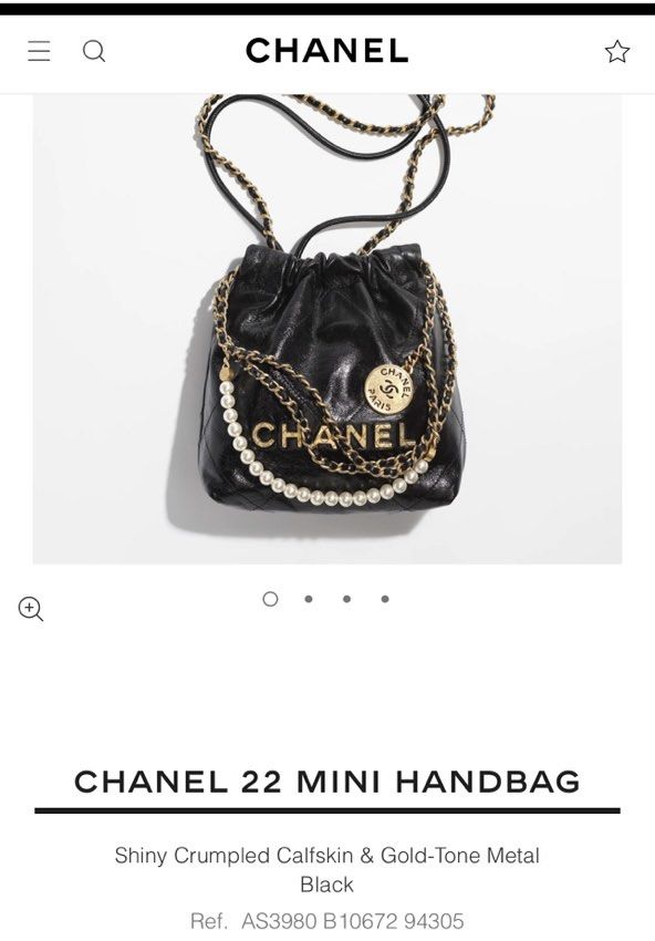 CHANEL Shiny Crumpled Calfskin Quilted Pearl Mini Chanel 22 Black 1304247
