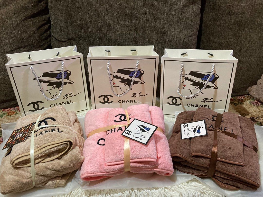 Chanel - 2 in 1 Bath Towel Set with Paper Bag, Furniture & Home Living,  Kitchenware & Tableware, Towels, Napkins & Holders on Carousell