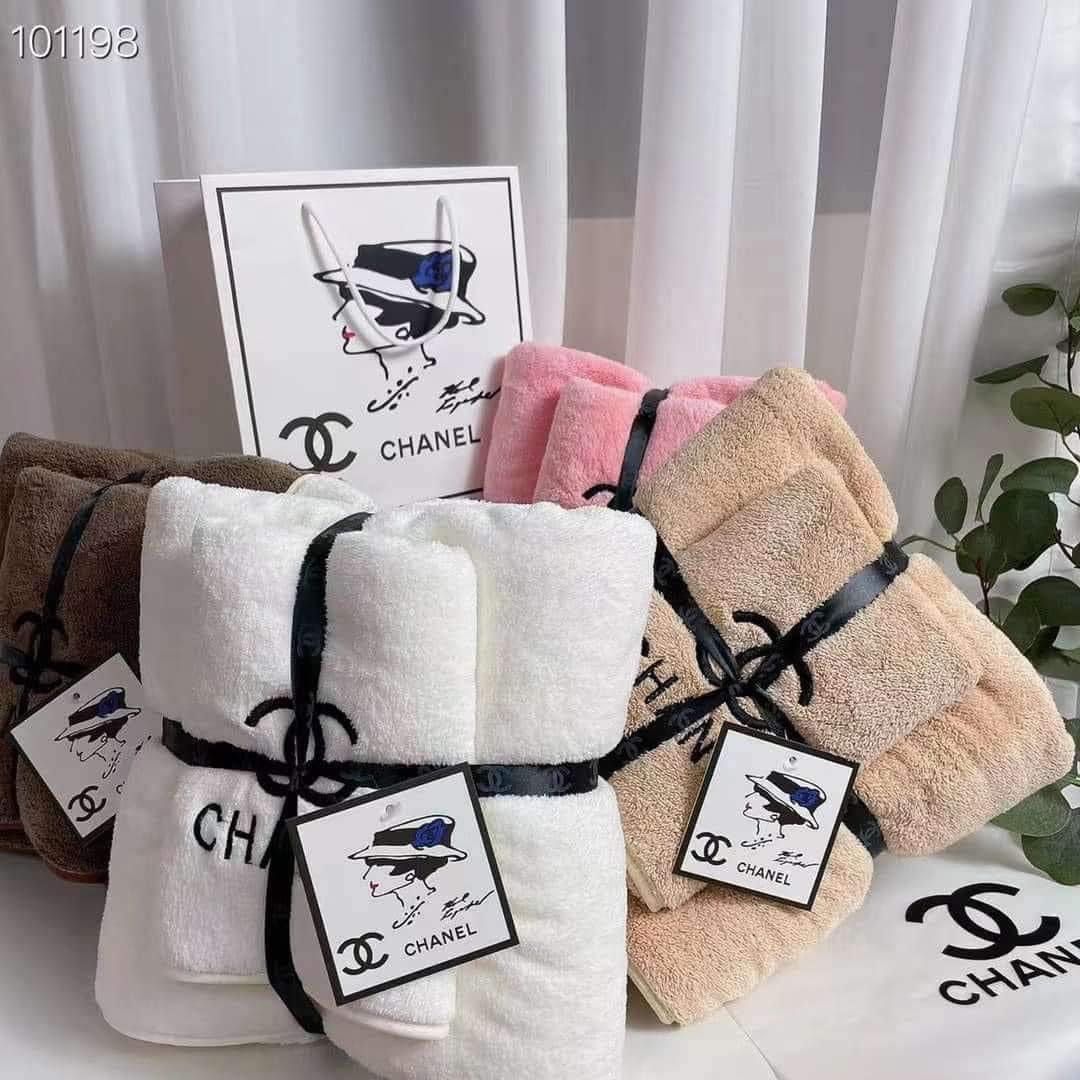 Chanel - 2 in 1 Bath Towel Set with Paper Bag, Furniture & Home Living,  Kitchenware & Tableware, Towels, Napkins & Holders on Carousell