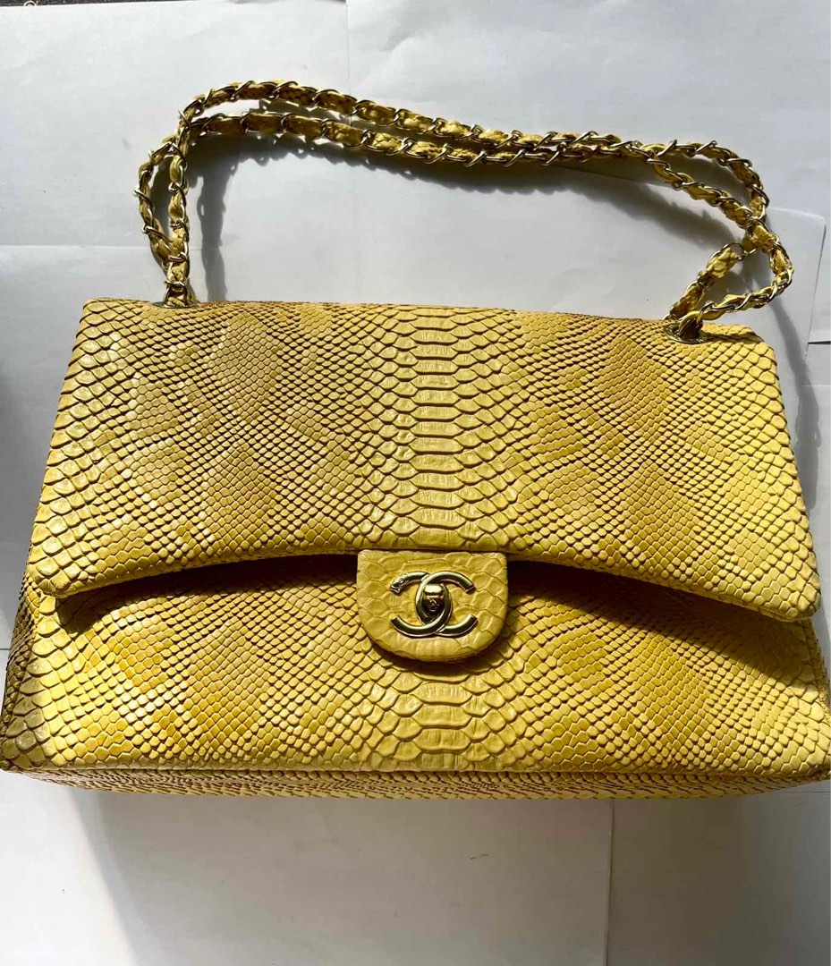 Chanel Yellow Python Classic Double Flap Medium Q6B0102FY0000