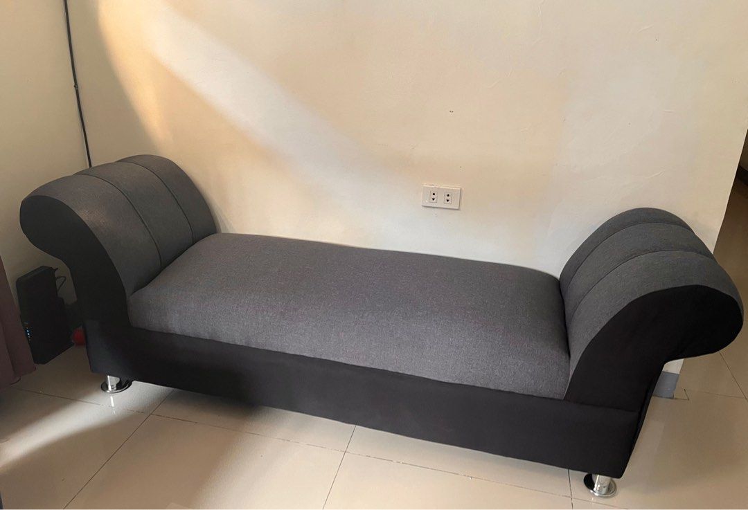 Cleopatra Grey Three Seater (Category: Sofas) located in Paranaque City. Submitted by abby_e_g (Listing ID 1219768876, Image 2). Description: Brandnew Uratex Foam Fabric Made Stainless Steel Feet.