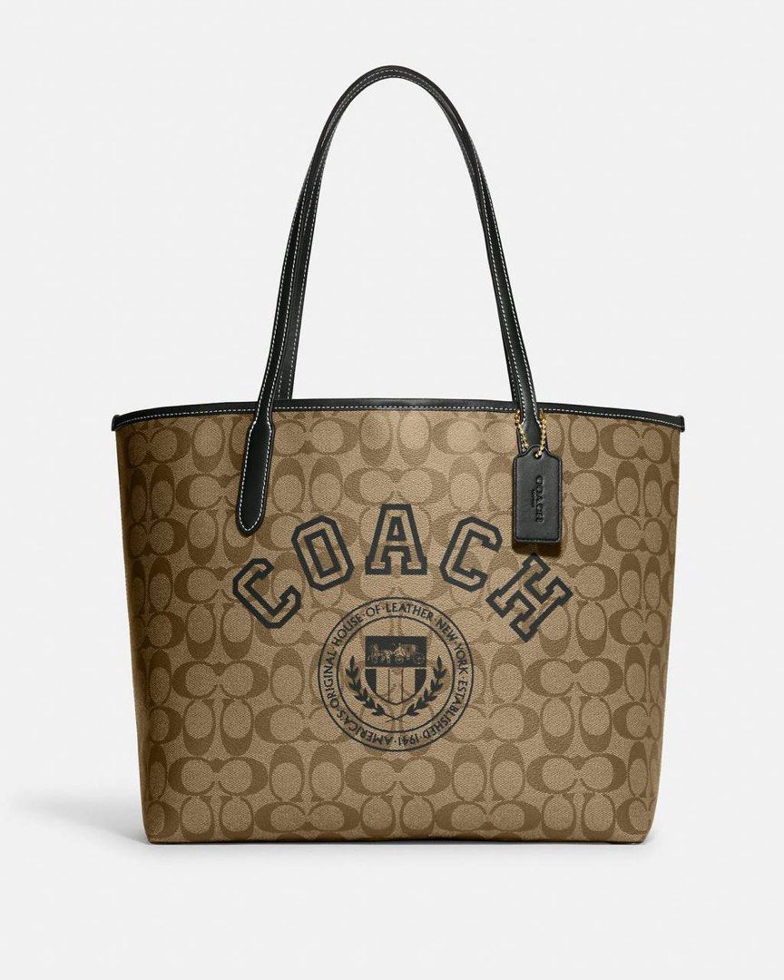 NWT COACH City Tote In Signature Canvas With Varsity Motif CB869  Im/Brown/Chalk