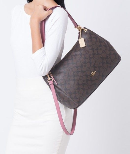 Coach Signature Mia Shoulder Bag Brown Pink Rose ORIGINAL 100