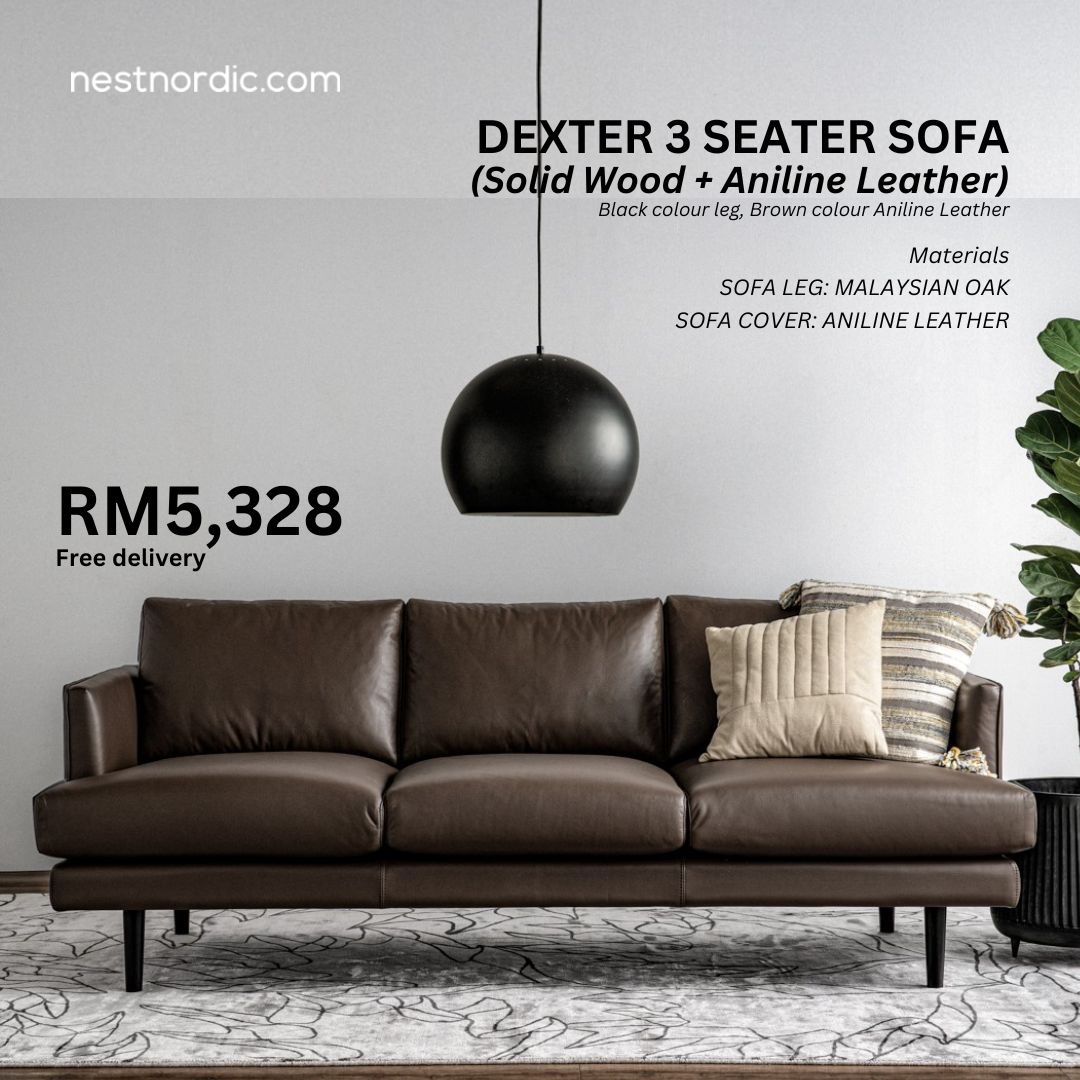 DEXTER 3 Seater Sofa by Nestnordic Design (Solid Oak + Aniline Leather