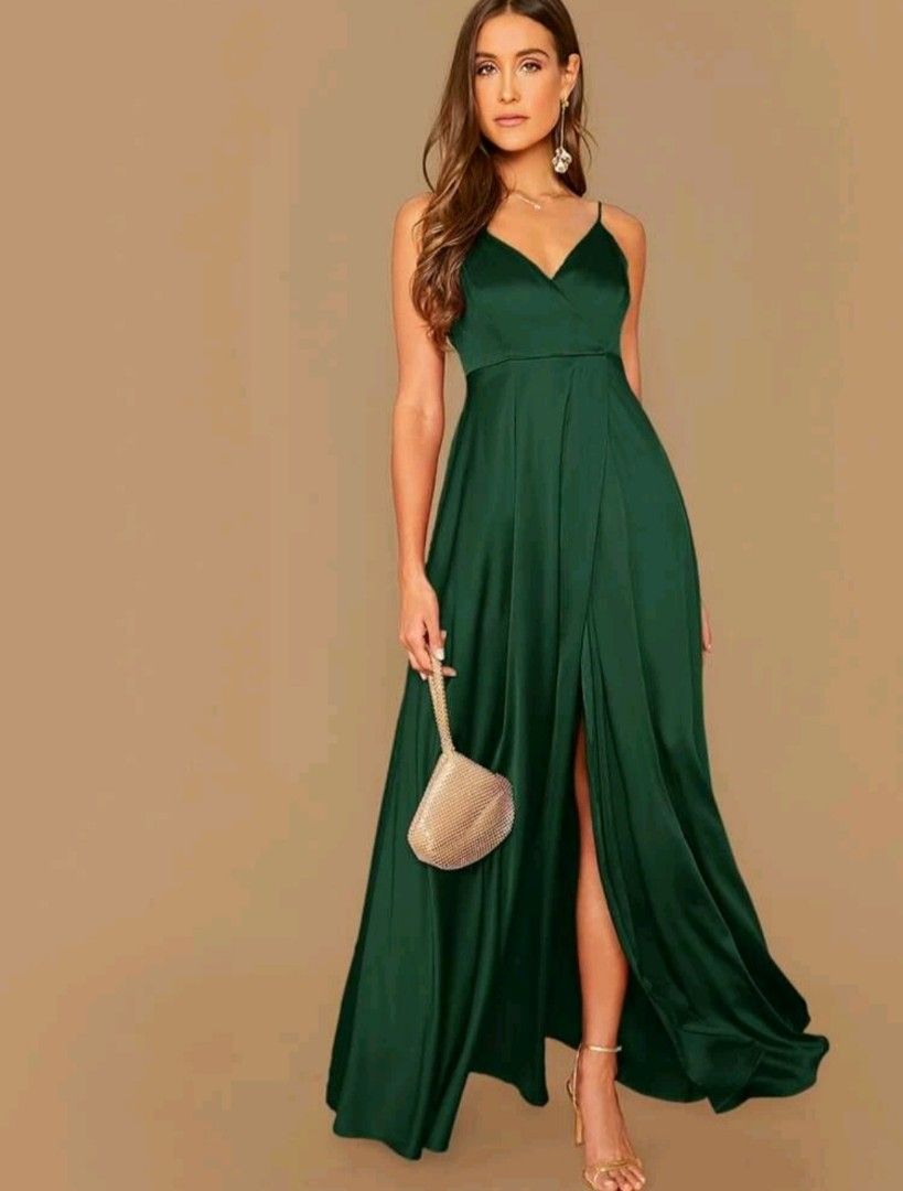 Emerald Green Satin Maxi Bridesmaid dress, Women's Fashion, Dresses u0026 Sets,  Evening dresses u0026 gowns on Carousell