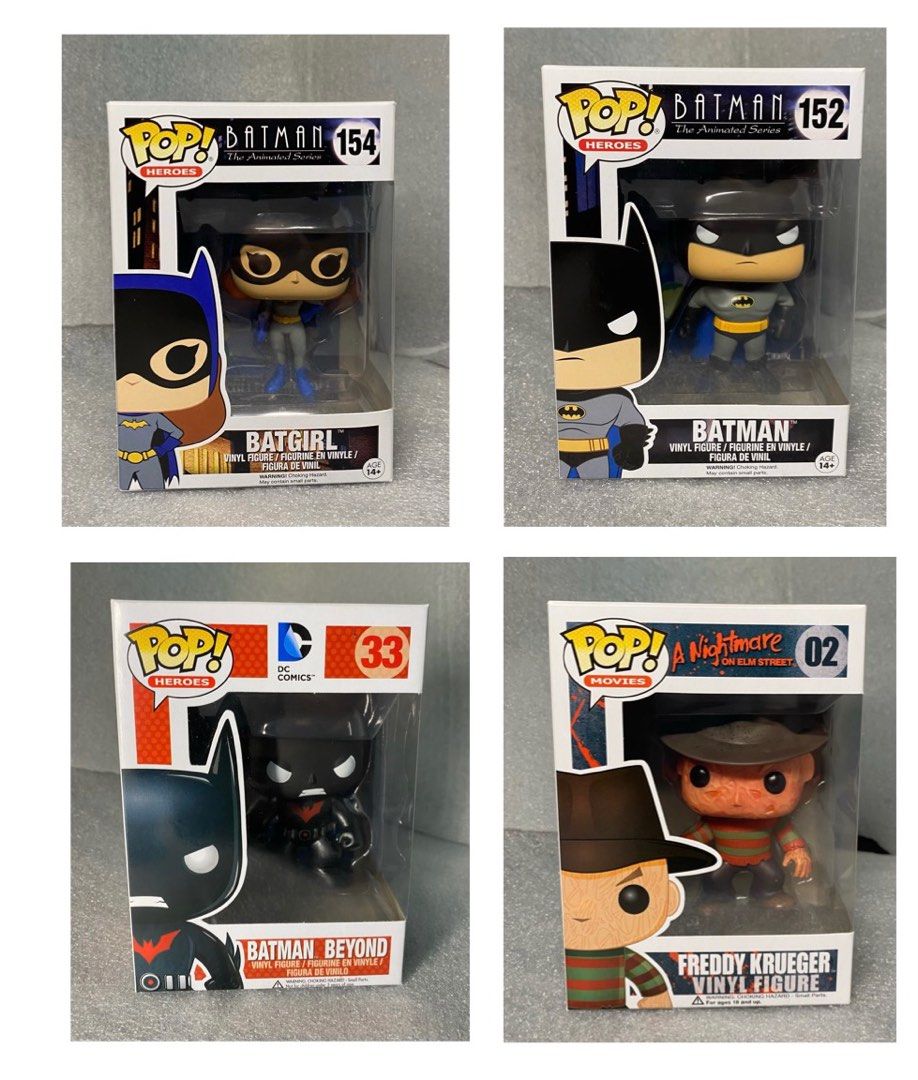 Funko Pop 33 batman beyond ($50) - Pop 154 batgirl ($35) - Pop 152 animated  batman ($50) pop 02 Freddy Krueger ($35), Hobbies & Toys, Toys & Games on  Carousell