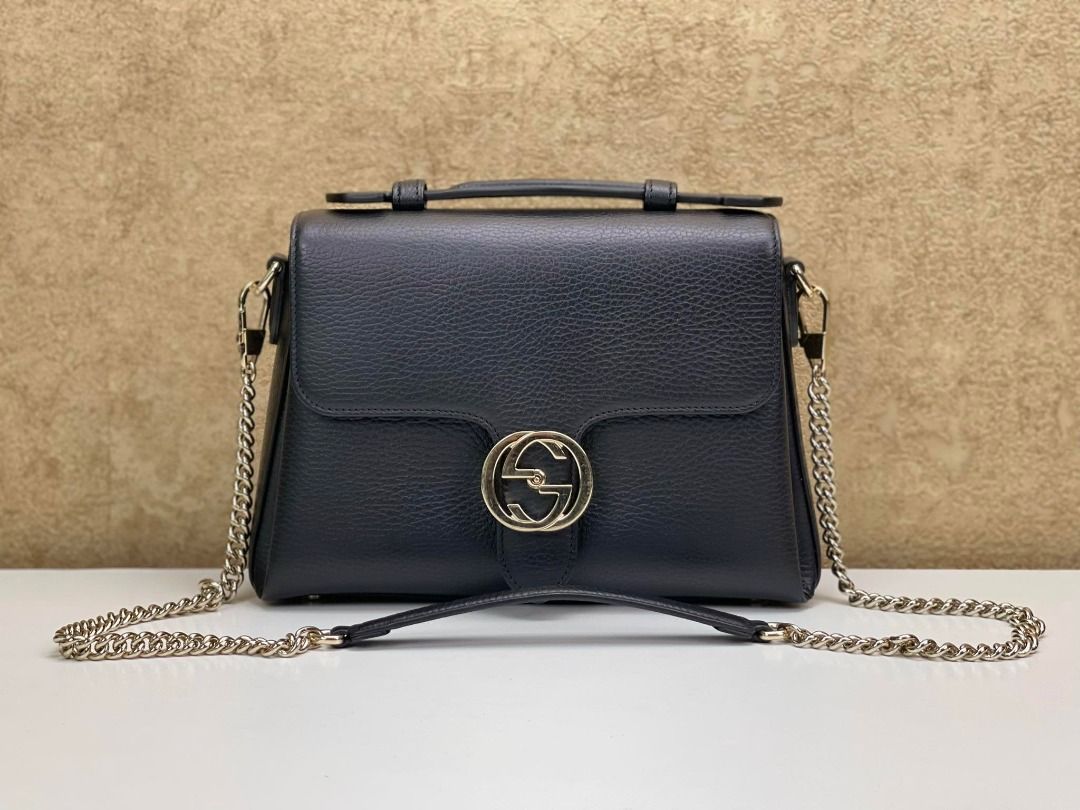 Gucci Interlocking G Black Leather Chain Shoulder Bag 510302