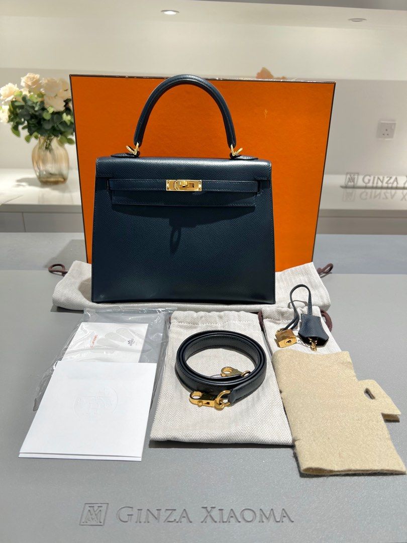 Hermes Kelly 25 Sellier Epsom Blue Indigo Gold Hardware