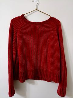 H&M喜洋洋紅色毛衣「實拍」