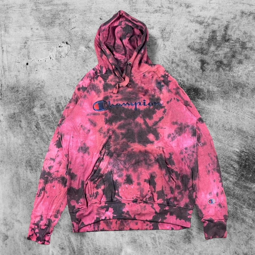 Pullover Hoodie Champion Pink Tie Dye Hoodie Hoodie Champion