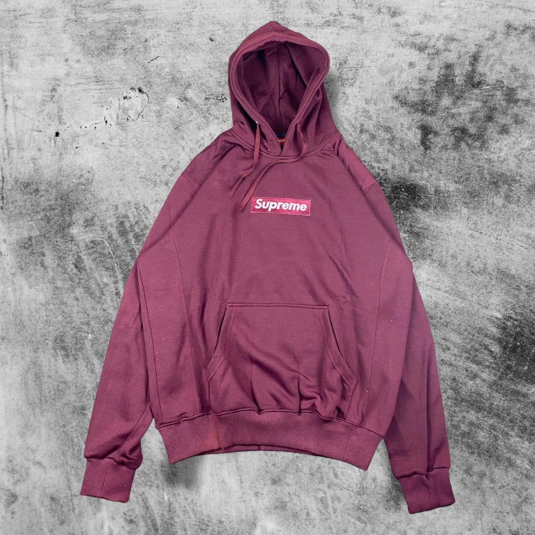 Burgundy supreme box new arrivals logo hoodie