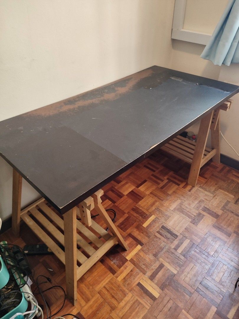 IKEA adjustable height wooden table 150cm x 75cm (Vika Amon black